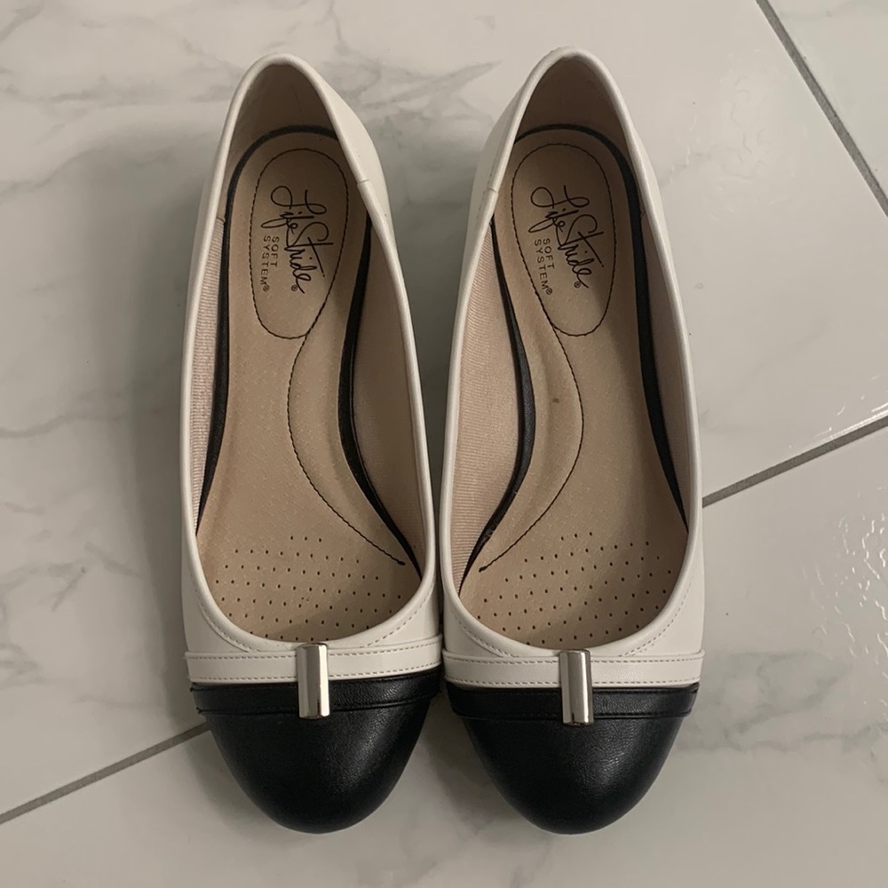 Black and white wedge shoes. Size 9M by Life stride, “soft system”